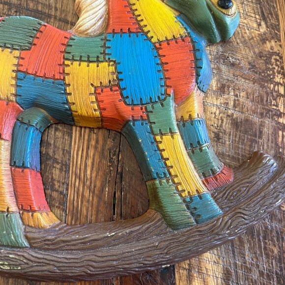 Vintage Hand-Painted Patchwork Quilt Rocking Horse Wall Hanging Nursery child ro - Picture 2 of 8